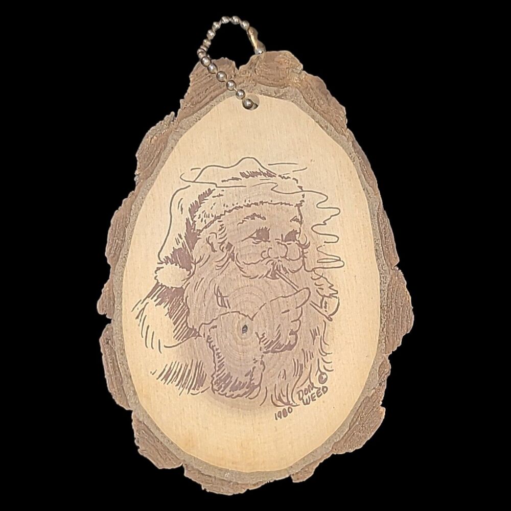 Rare Folk Artist Don Weed Signed Santa Smoking Wood Burned Christmas Decor 1980 - Picture 5 of 10